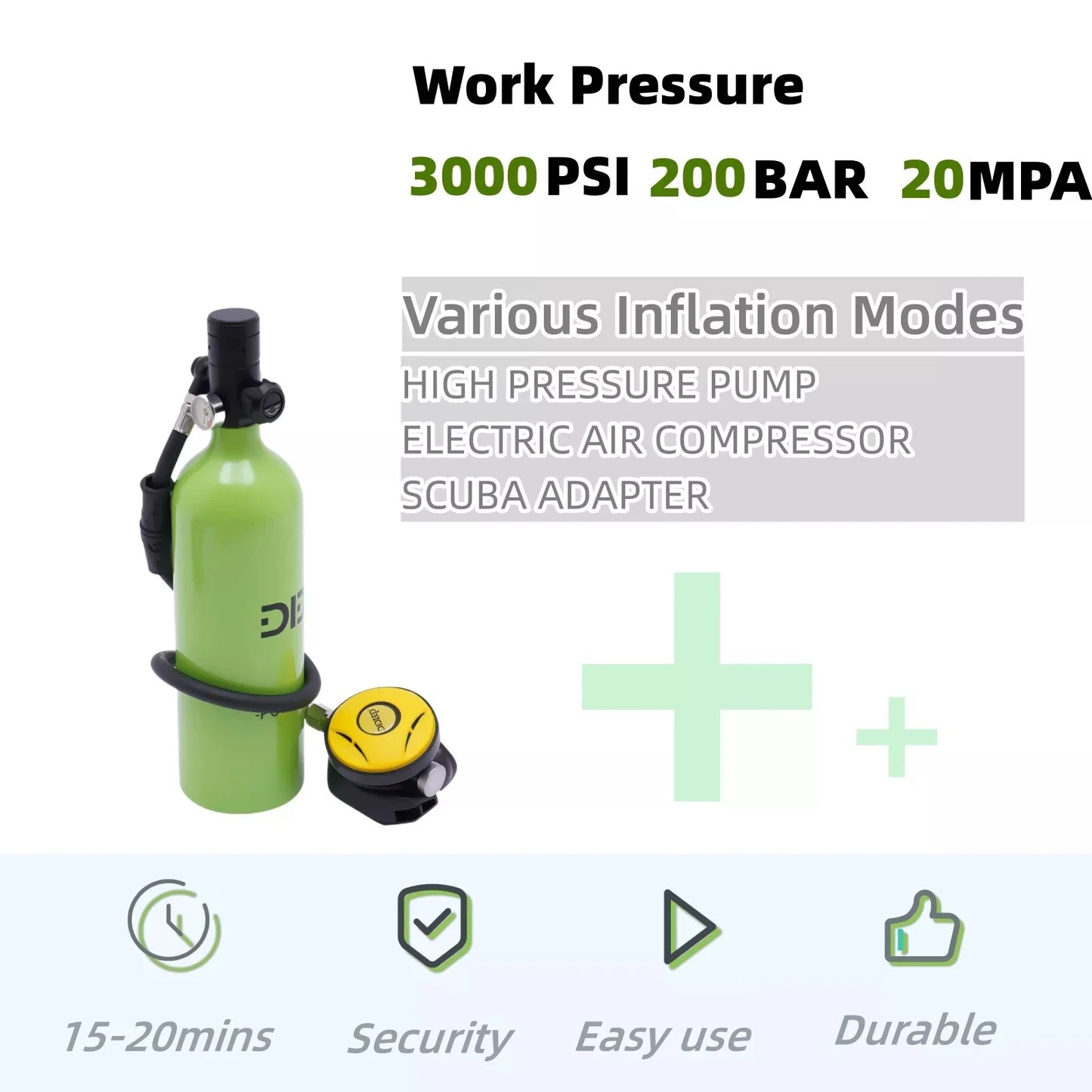 1L Portable Diving Oxygen Cylinder + Strap Set, Underwater Rebreather Mini Oxygen Cylinder for Snorkeling/Scuba Diving