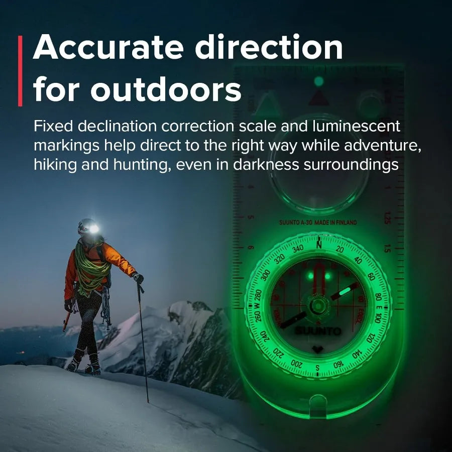 A30 Compass: Compact hiking compass with luminous markings for enhanced visibility in low light conditions ideal for outdoor na