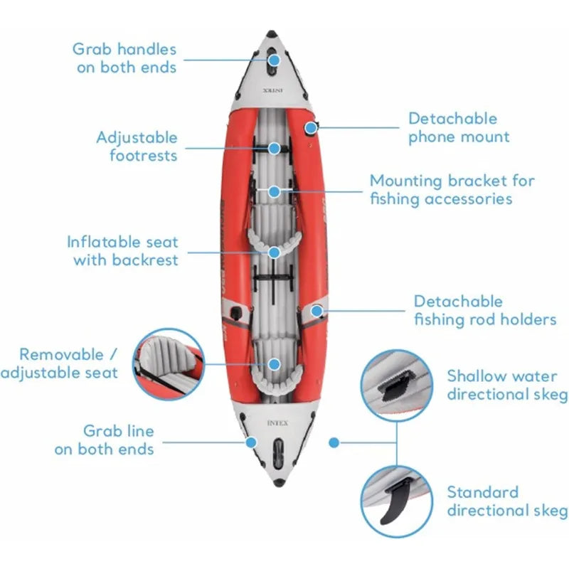 68309EP Excursion Pro K2 Inflatable Kayak Set: Includes Deluxe 86in Kayak Paddles and High-Output Pump – SuperTough PVC –