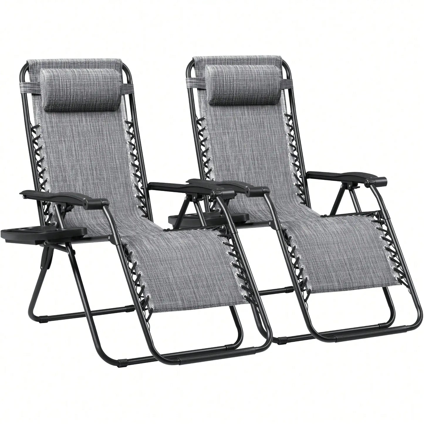 Zero Gravity Chairs 2 Pack, Foldable Outdoor Reclining Lounge Chairs with Headrest for Patio Lawn, Beige