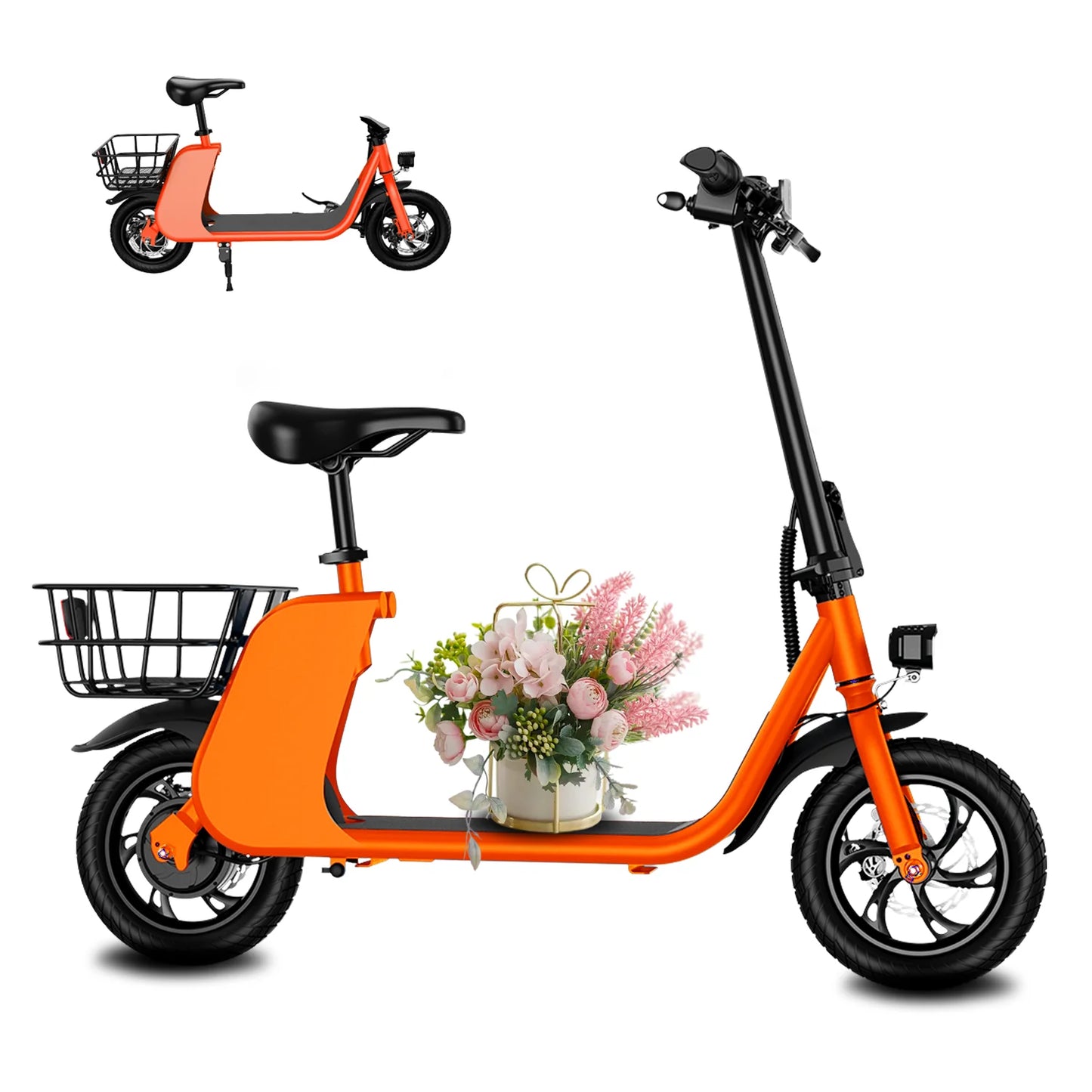 500W carbon steel electric front and rear dual disc brake bicycle for urban commuting with basket, adult electric bicycle