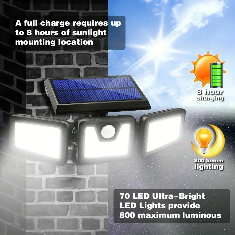 Solar Powered Outdoor Motion Sensor with Adjustable Head for Human Body Sensing Lighting for Garages Porches Streetlights