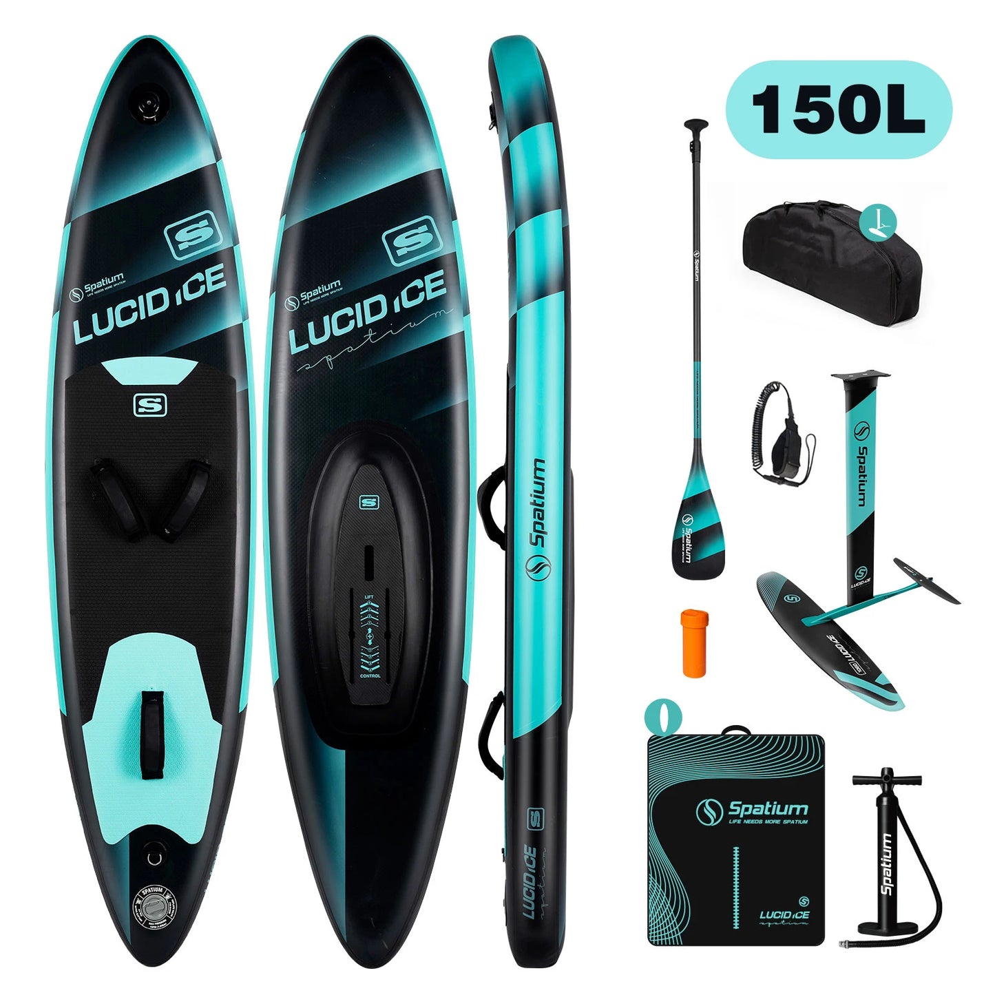 Spatium Inflatable Downwind Board Unpowered Versatile Inflatable Surfing SUP Downwind Board for 112L/124L/135L/150L Water Sports