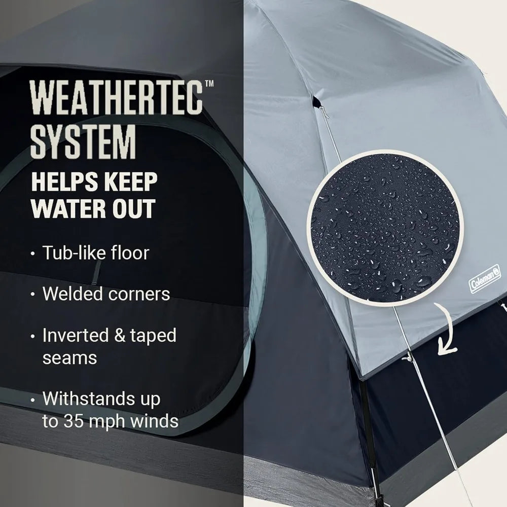 Coleman Skydome LED-lit Camping Tent for 4-8 People, Weatherproof with Pre-attached Poles, Rainfly, and Carry Bag