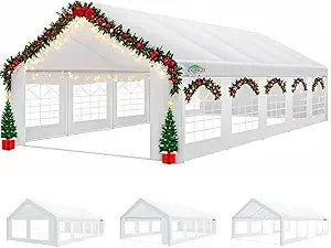 16x32FT Party Tent Heavy Duty Outdoor Gazebo White Event Shelter Wedding Canopy Tent for Parties Carport BBQ Commercial with Re