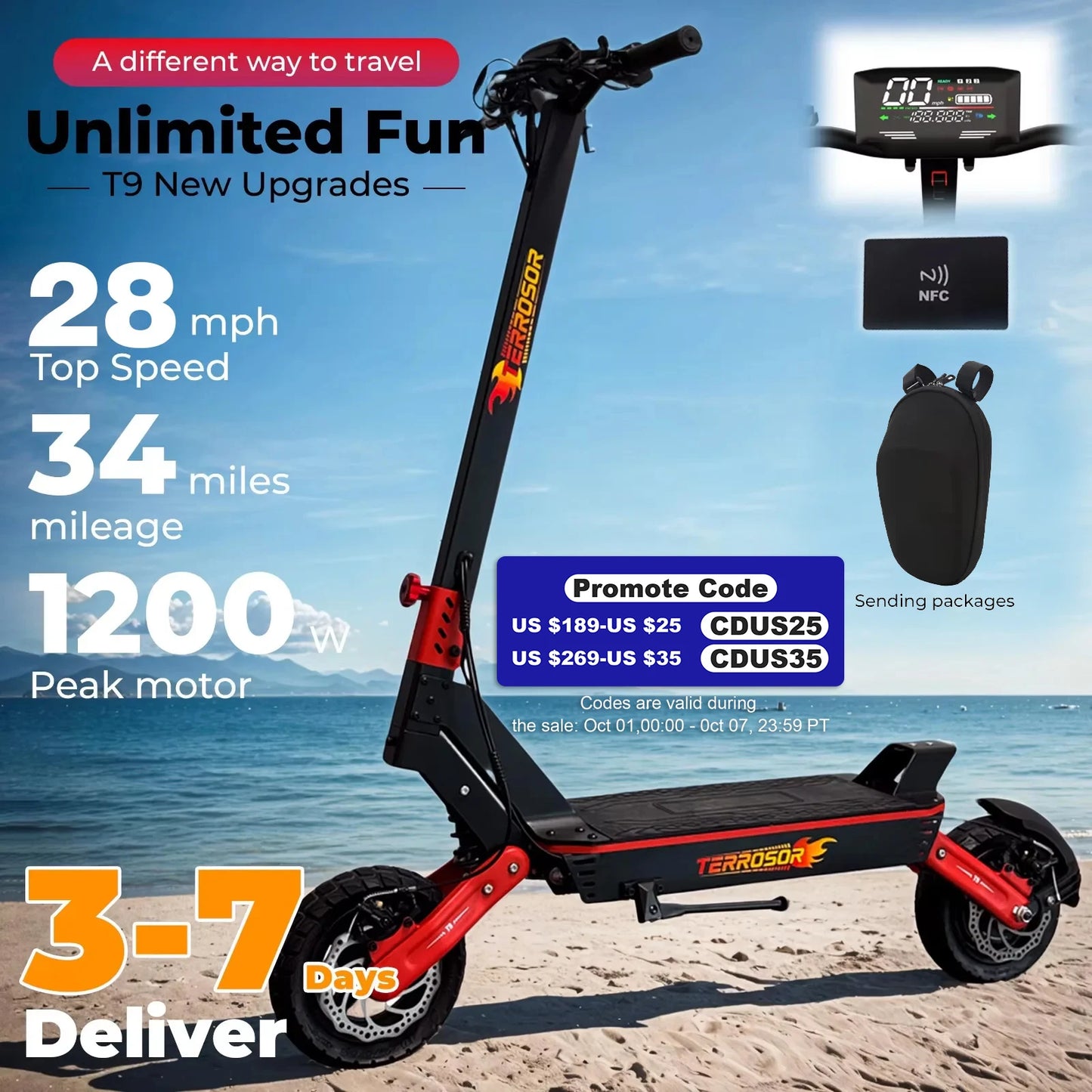 Electric Scooter for Adults, 1200WMotor Fast E Scooter, 11" Off-Road Tires, Up to 28 MPH Top Speed & 20 Miles Long Range, Dual B