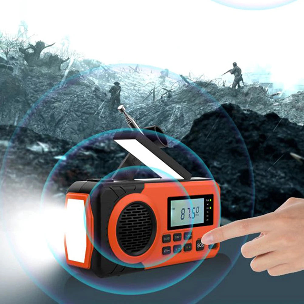 AM/FM/SW Hand Crank Emergency Radio Solar Powered Radio with BT SOS Alarm &LED Flashlight & 4000mAh Power Bank for Outdoor Camp