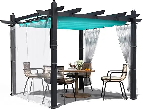10×13 FT Heavy Duty Aluminum Pergola with Adjustable Canopy & Side Mesh Screen, Rust-Proof Outdoor Gazebo for Patio, Backyard &
