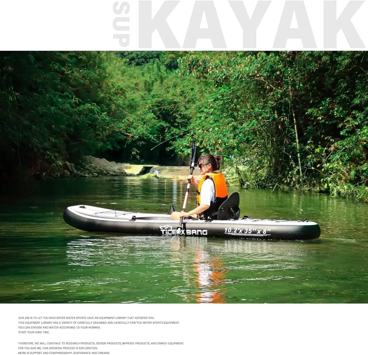 10.2'x35''x8'' Inflatable Kayak with Seat, SUP-Kayak Set Includes Hand Pump/Aluminum Oar/Backpack, Boat for
