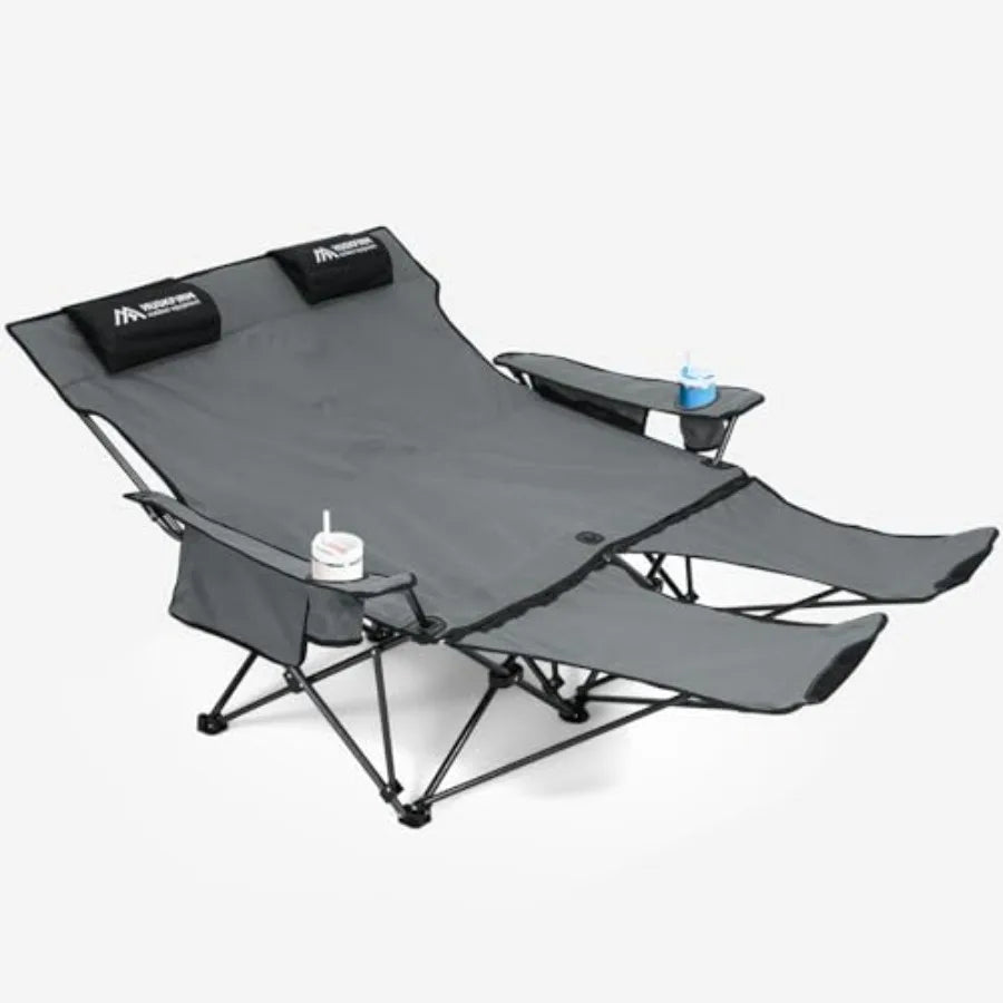 Reclining Camping Chair for 2 Person Outdoor Lawn Beach Patio Double Camping Chair with Foot Rest Portable Folding Lounge Loves