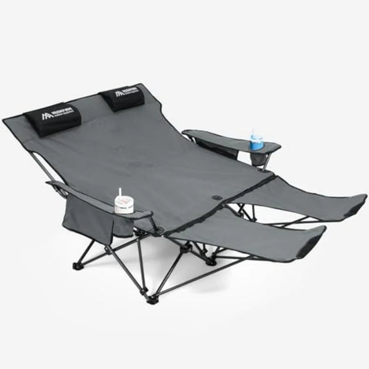 Reclining Camping Chair for 2 Person Outdoor Lawn Beach Patio Double Camping Chair with Foot Rest Portable Folding Lounge Loves