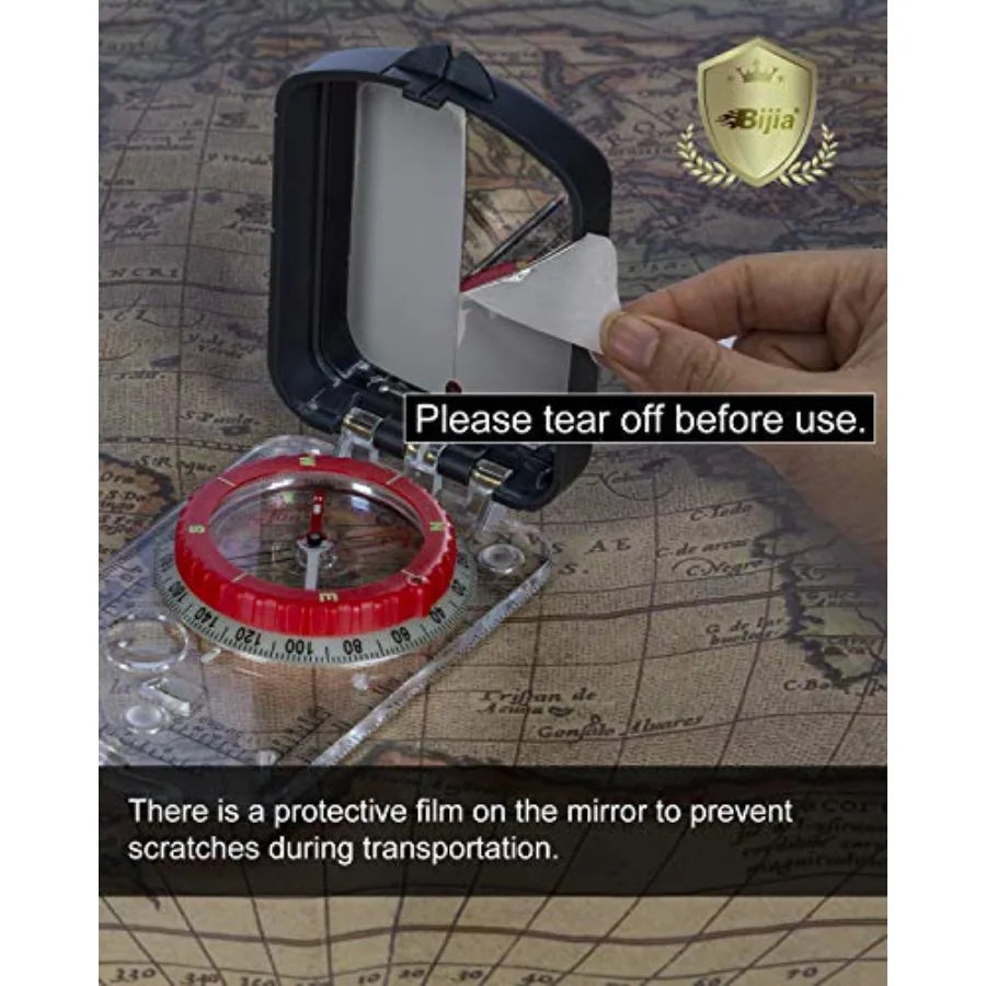 Orienteering Map Compass with Sighting Mirror Adjustable Declination Clinometer and LED Light for Hiking Camping Orienteering H