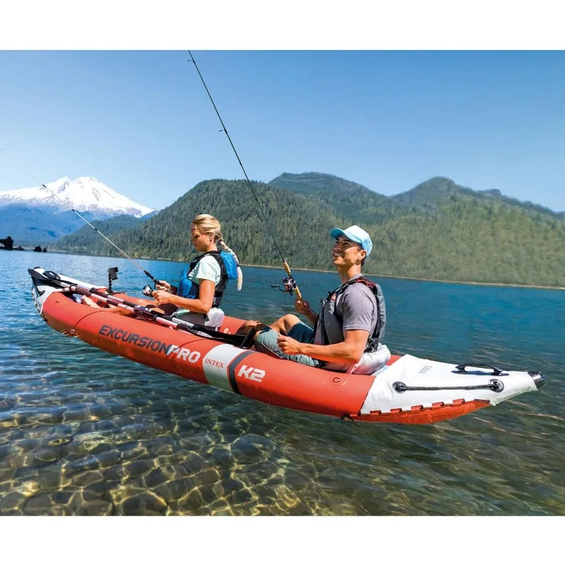 68309EP Excursion Pro K2 Inflatable Kayak Set: Includes Deluxe 86in Kayak Paddles and High-Output Pump – SuperTough PVC –
