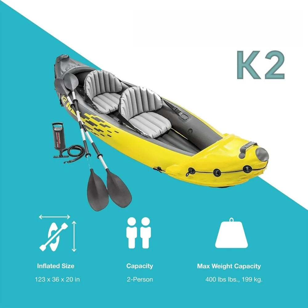 Hot-Sell!2-Person Inflatable Kayak Set: Includes Deluxe 86in Aluminum Oars and High-Output Pump,SuperStrong PVC,Adjustable Seats
