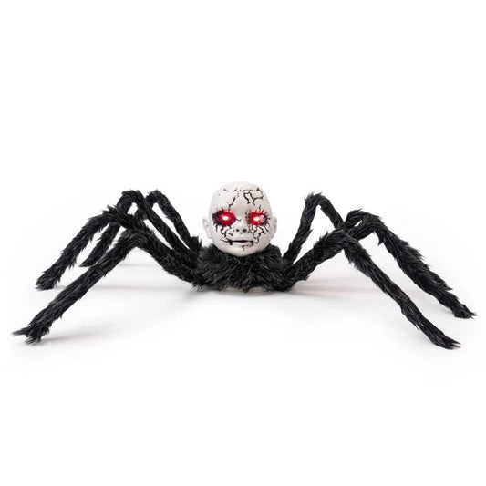 Halloween Doll Face Spider Ornament with Red Eyes Halloween Horror Face Spider for Indoor Outdoor Yard Haunted House Party Porch