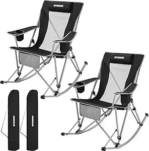 Rocking Camping Chair, High Mesh Back Portable Folding Camp Chairs with Pillows, Cup Holder and Carry Bag for Lawn Patio Garden