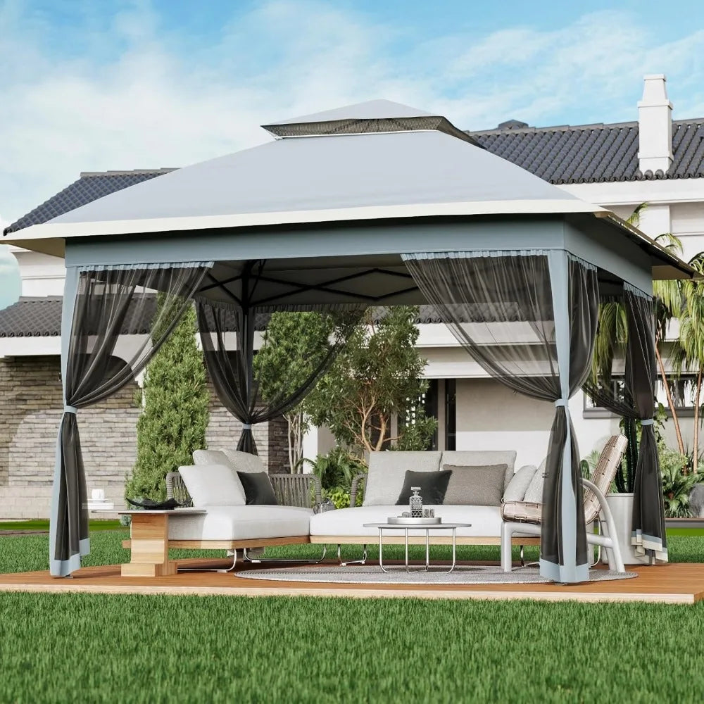 13x13 Pop Up Gazebo with Mosquito Netting & UPF 50+ Waterproof Canopy Tent,Outdoor Patio Gazebo,Backyard Tent for Party,Wedding,