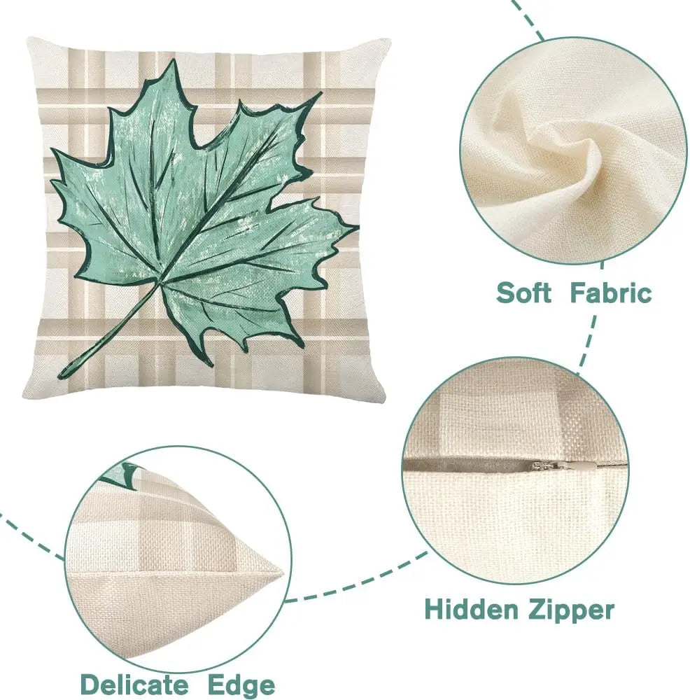 4 Pack Fall Pillow Covers Decoration,18x18in Blue Buffalo Plaid Farmhouse Pumpkin Maple Leaves Thanksgiving Fall Throw Pillows C