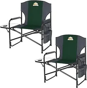 Pair of Heavy-Duty Oversized Directors Folding Chairs Supporting 600 LBS, Outdoor Chairs with Detachable Pocket