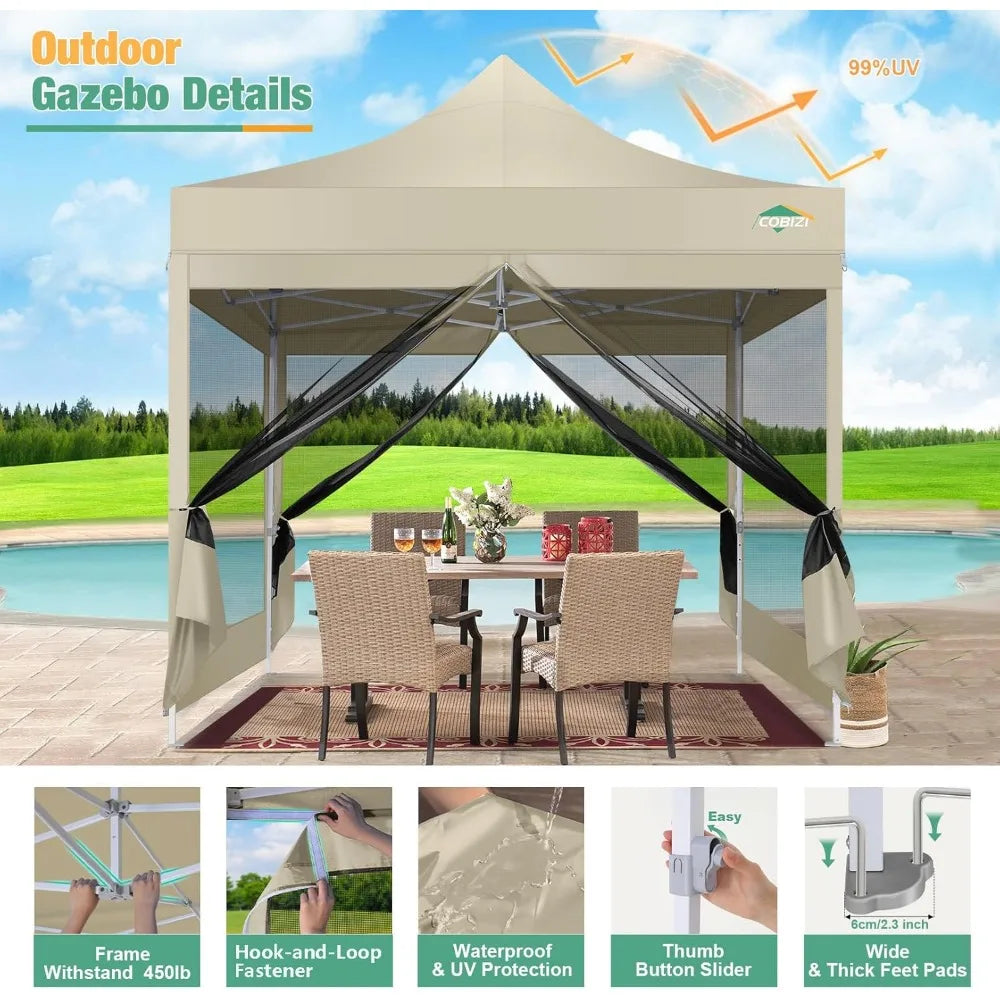 10x10 Canopy Tent, Heavy Duty Pop up Canopy with Sidewalls, Waterproof Easy Setup Canopy with Mosquito Netting, Outdoor Instant