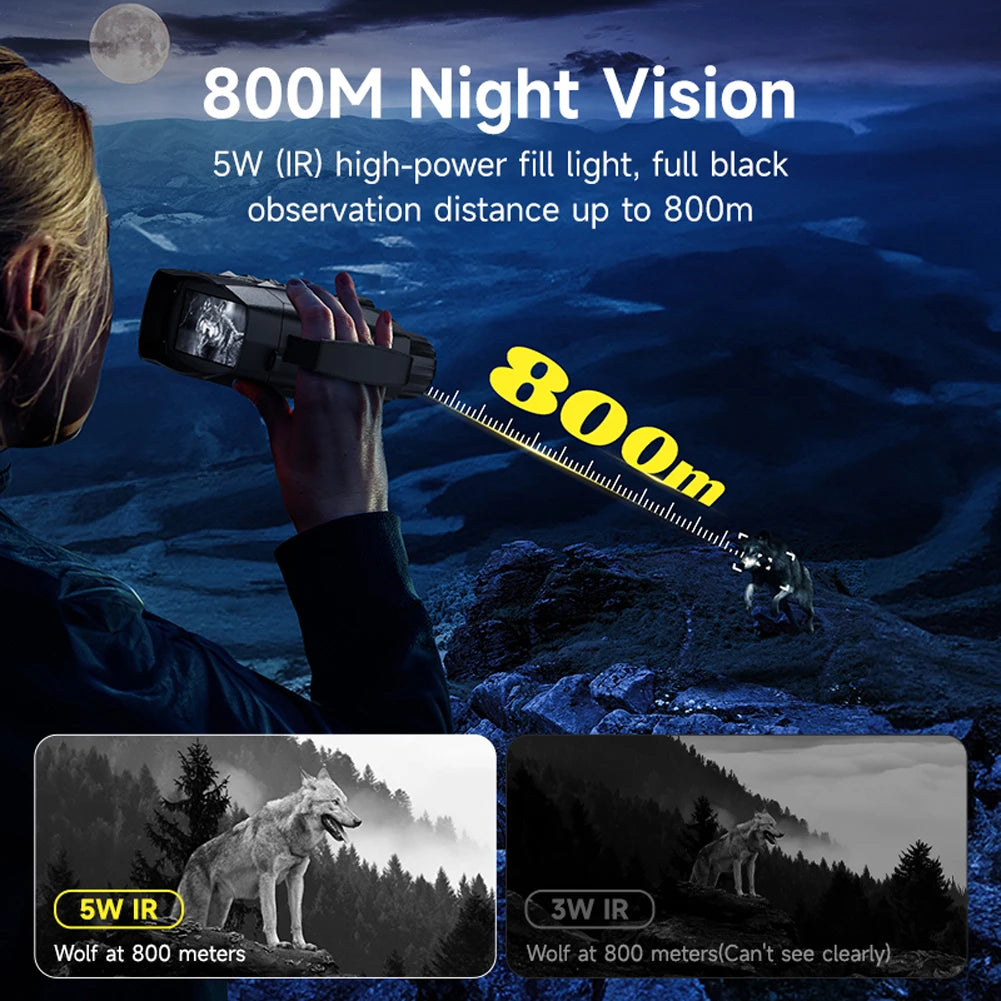 Infrared Night Vision Telescope Camera 800M Night Range 10 X Digital Zoom 3inch IPS Screen for Saving Camping Photos and Videos
