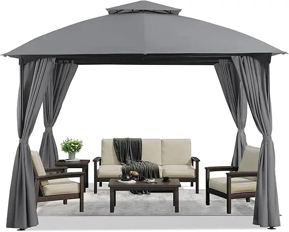 Patio Arc Gazebo Outdoor Canopy Tent 10'x10', Party Tent Shelter with Curtains & Expansion Bolts and Wind-Resistant Ropes for P