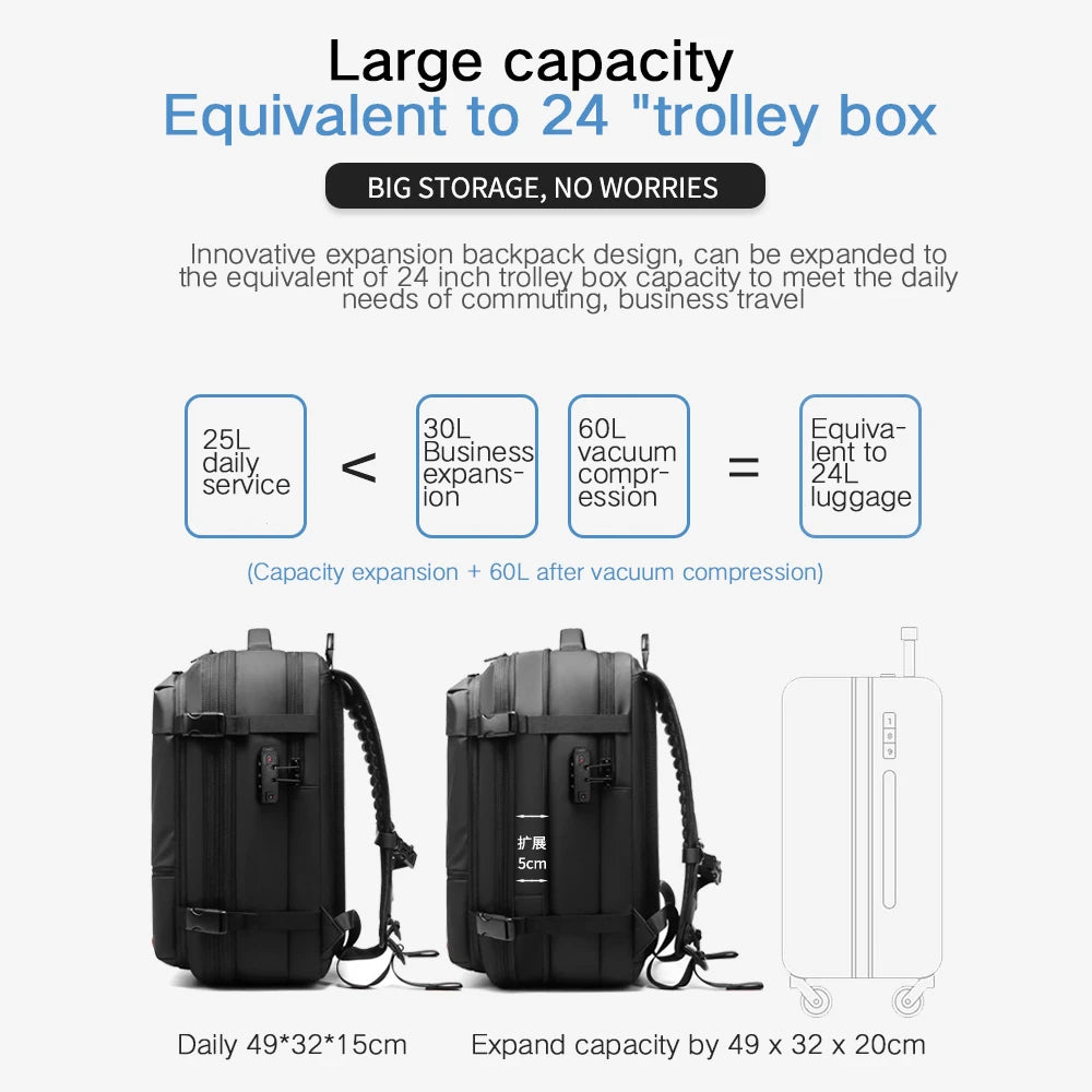 Men Travel Backpack vacuum compression 17 inch Laptop Backpack Business Large Capacity school Backpack Expanded Hiking backpack