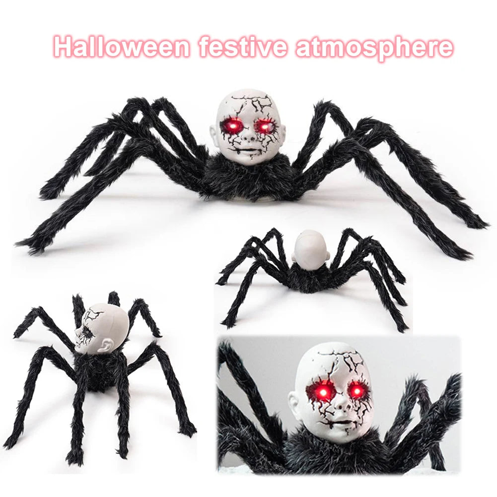 Halloween Doll Face Spider Ornament with Red Eyes Halloween Horror Face Spider for Indoor Outdoor Yard Haunted House Party Porch