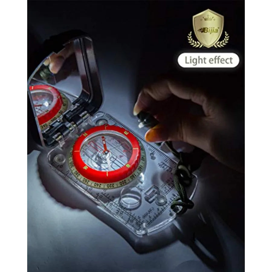 Orienteering Map Compass with Sighting Mirror Adjustable Declination Clinometer and LED Light for Hiking Camping Orienteering H