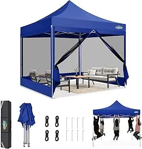 10x10 Canopy Tent, Heavy Duty Pop up Canopy with Sidewalls, Waterproof Easy Setup Canopy with Mosquito Netting, Outdoor Instant