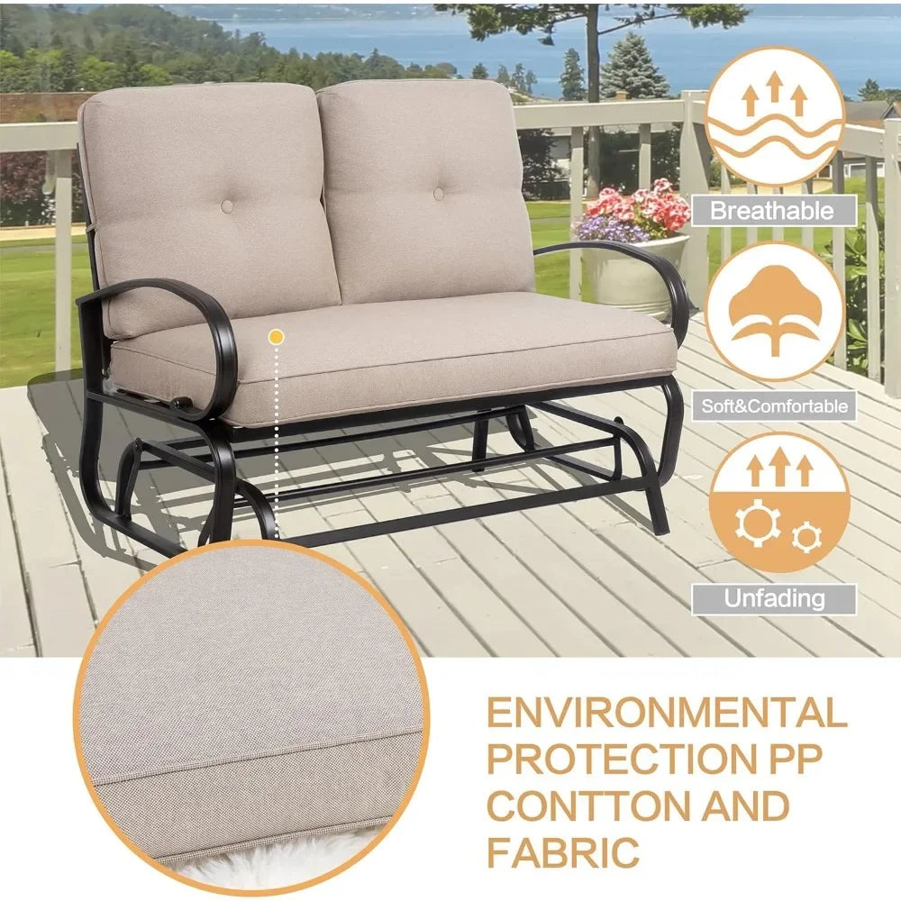 Outdoor Metal Swing Glider Bench – Steel Frame Loveseat for Patio, Garden & Porch with Comfortable Cushions for Relaxation