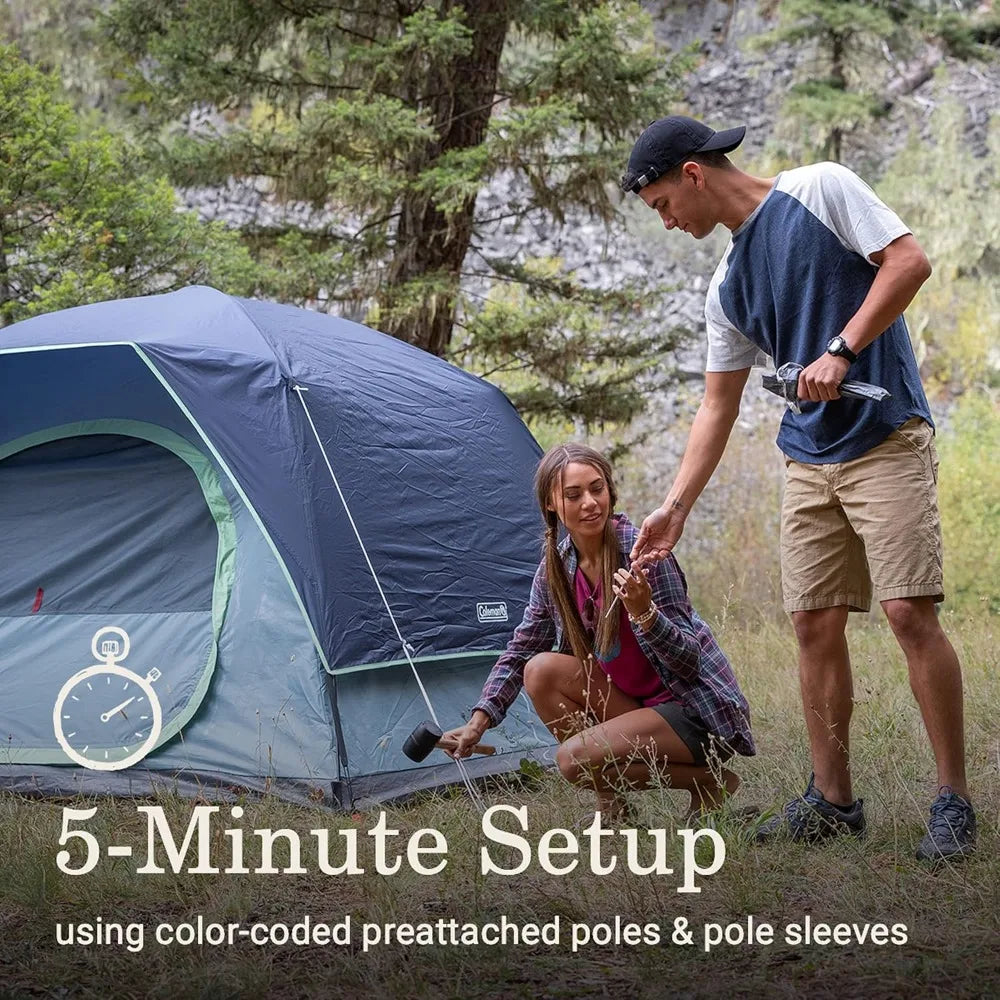 Coleman Skydome LED-lit Camping Tent for 4-8 People, Weatherproof with Pre-attached Poles, Rainfly, and Carry Bag