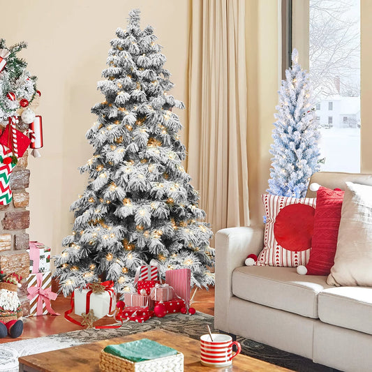 Makeatree Artificial Christmas Tree PVC Snow Flocked Fake Christmas Tree With Lights