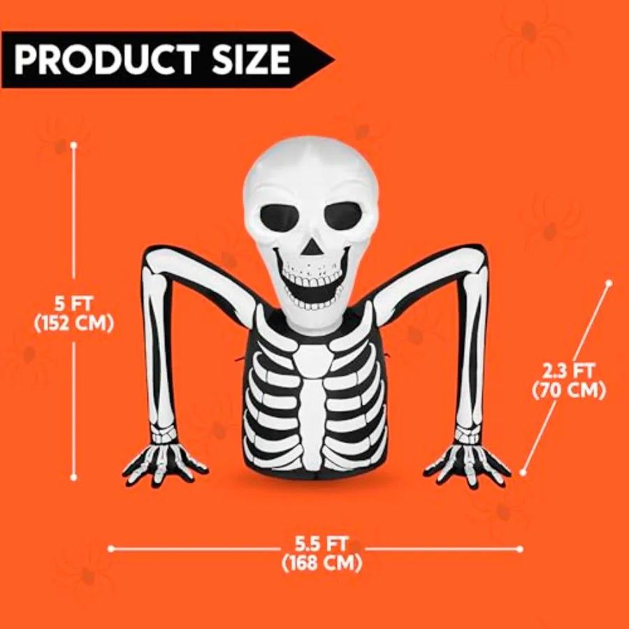 5.5 FT Long Halloween Inflatables Outdoor Decorations Skeleton with LED Lights for Yard and Garden Use Perfect for Outdoor Lawn