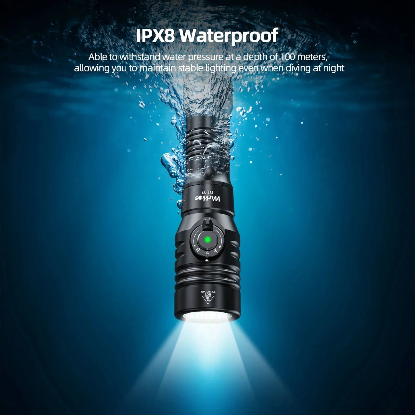 Wurkkos DL03 Professional Diving Flashlight 2800LM Dive Light Rechargeable IP68 Underwater Lantern with Green Beam 21700 Battery