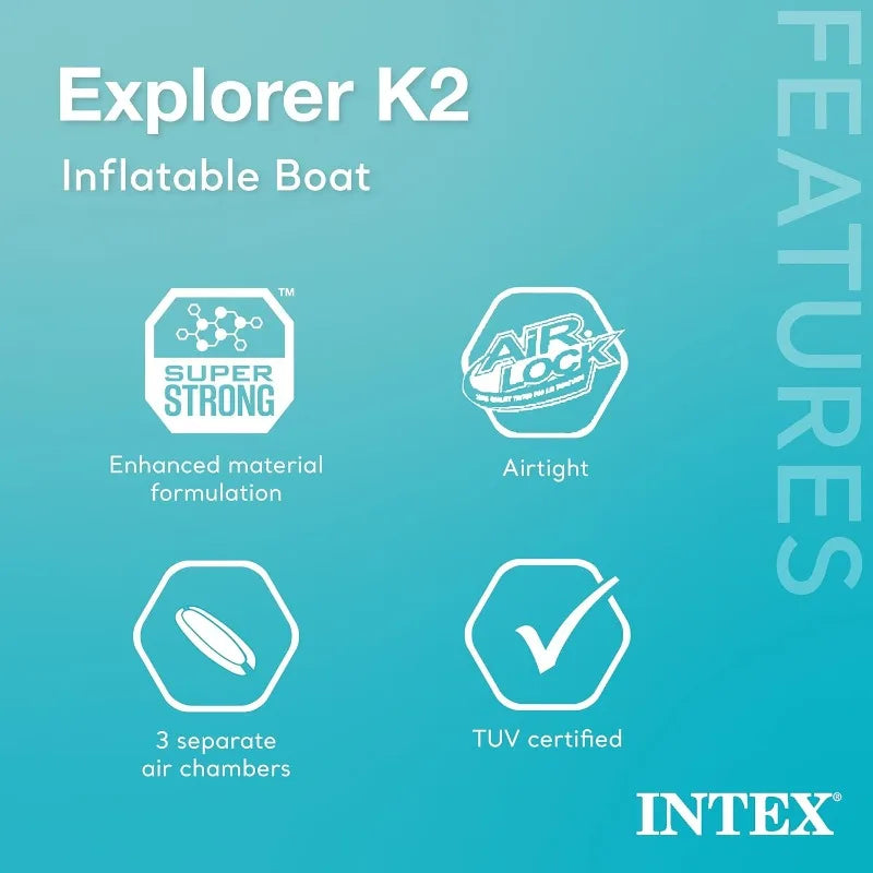 Intex 68307EP Explorer K2 Inflatable Kayak Set: Deluxe 86in Kayak Paddles and High-Output Pump, Removable Skeg, 2-Person– 2 Pack