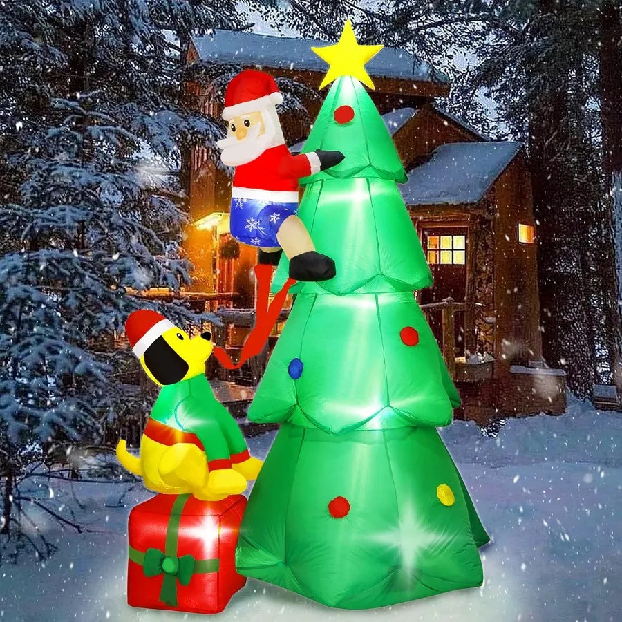 8ft Christmas Inflatables Tree Blow Up Yard Decoration with Santa Claus Dog and Boxes for Indoor Outdoor Yard Garden Christmas