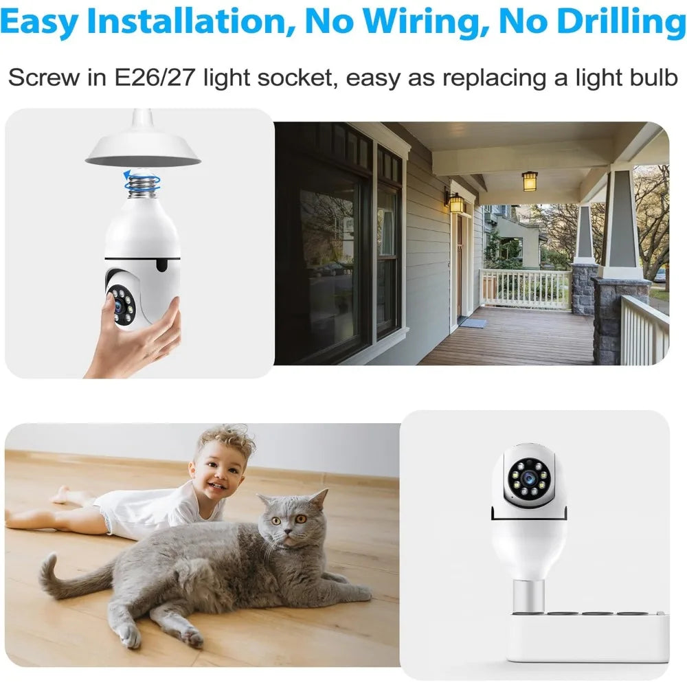 Light bulb security camera 2 packs, 5g&2.4ghz 2k security cameras wireless outdoor 360° ptz cameras for home security with color