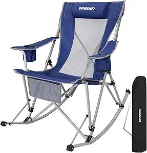 Rocking Camping Chair, High Mesh Back Portable Folding Camp Chairs with Pillows, Cup Holder and Carry Bag for Lawn Patio Garden