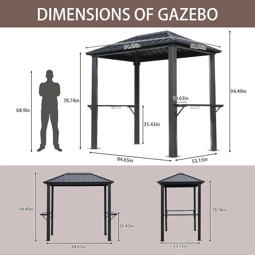 8'x5' Outdoor Hardtop BBQ Gazebo, Single Roof Design with Aluminum Structure and Galvanized Steel Roof, Great for Patio and Bac
