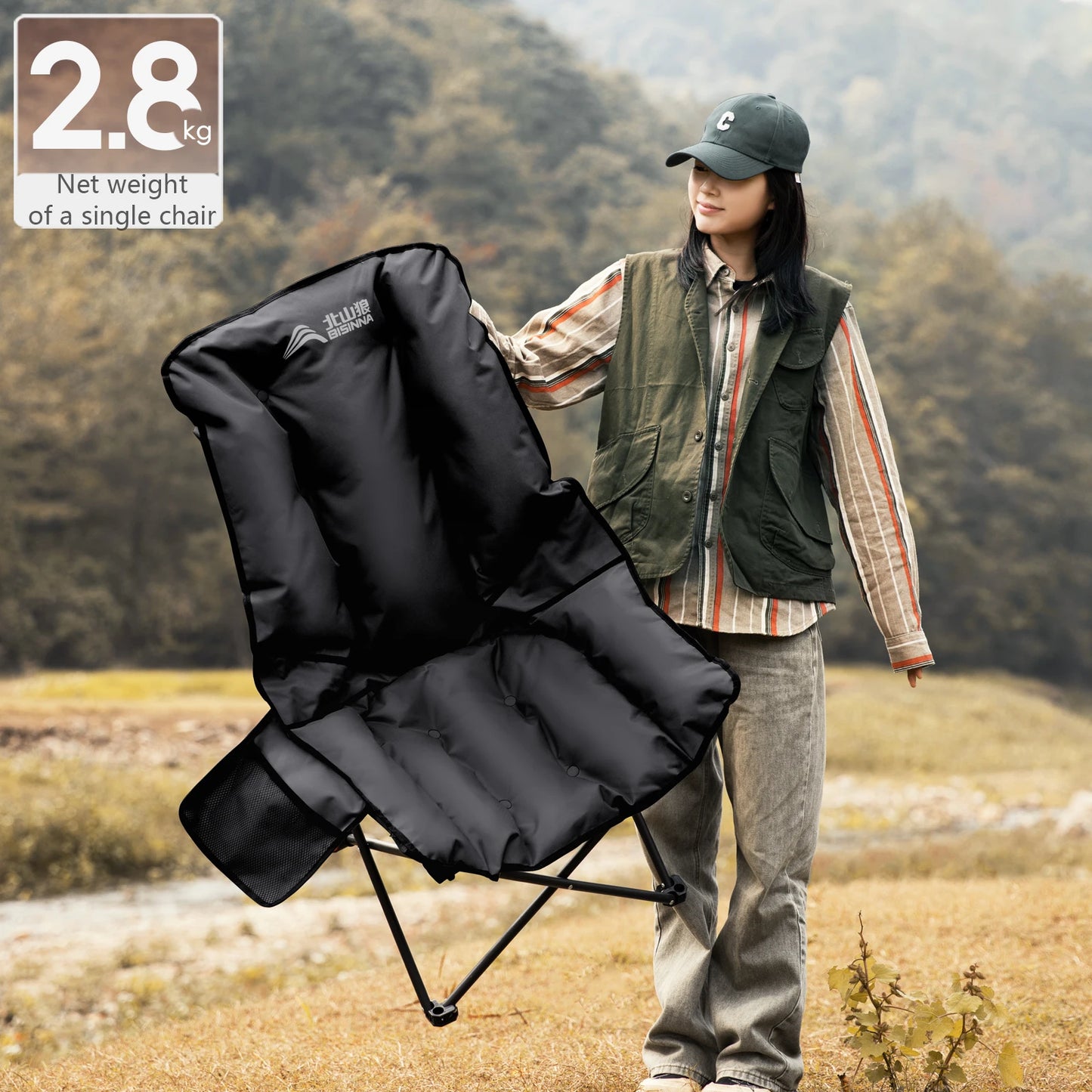 BISINNA Portable Camping Moon Chair High Back Folding Chair Backrest Adjustable Outdoor Leisure Hiking Fishing Picnic