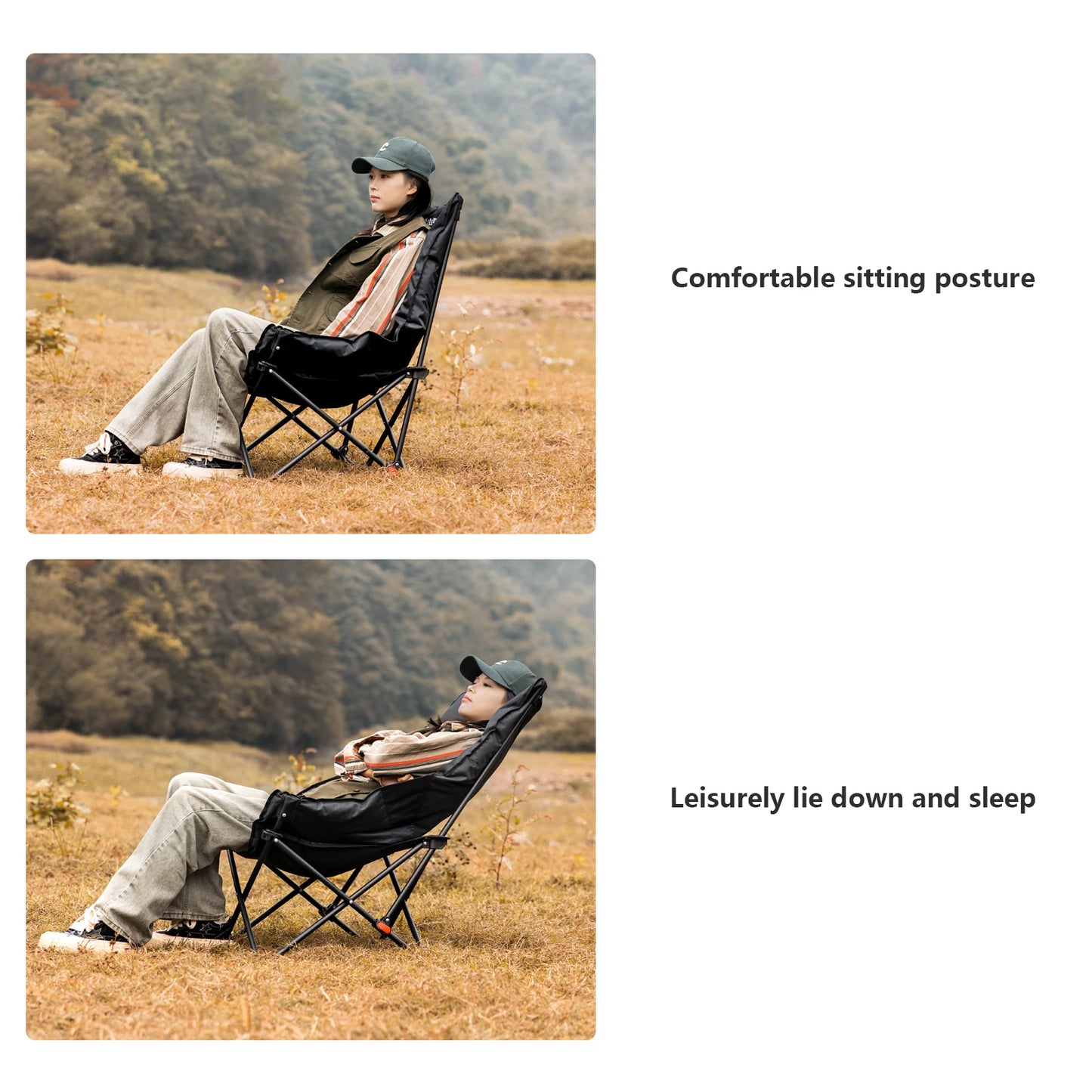 BISINNA Portable Camping Moon Chair High Back Folding Chair Backrest Adjustable Outdoor Leisure Hiking Fishing Picnic