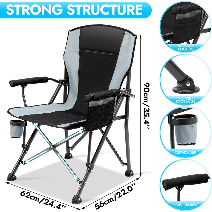2 Pack Oversized Folding Camping Chair for Adults with 450 LBS Weight Capacity Heavy Duty Design Featuring Side Pockets Foldabl