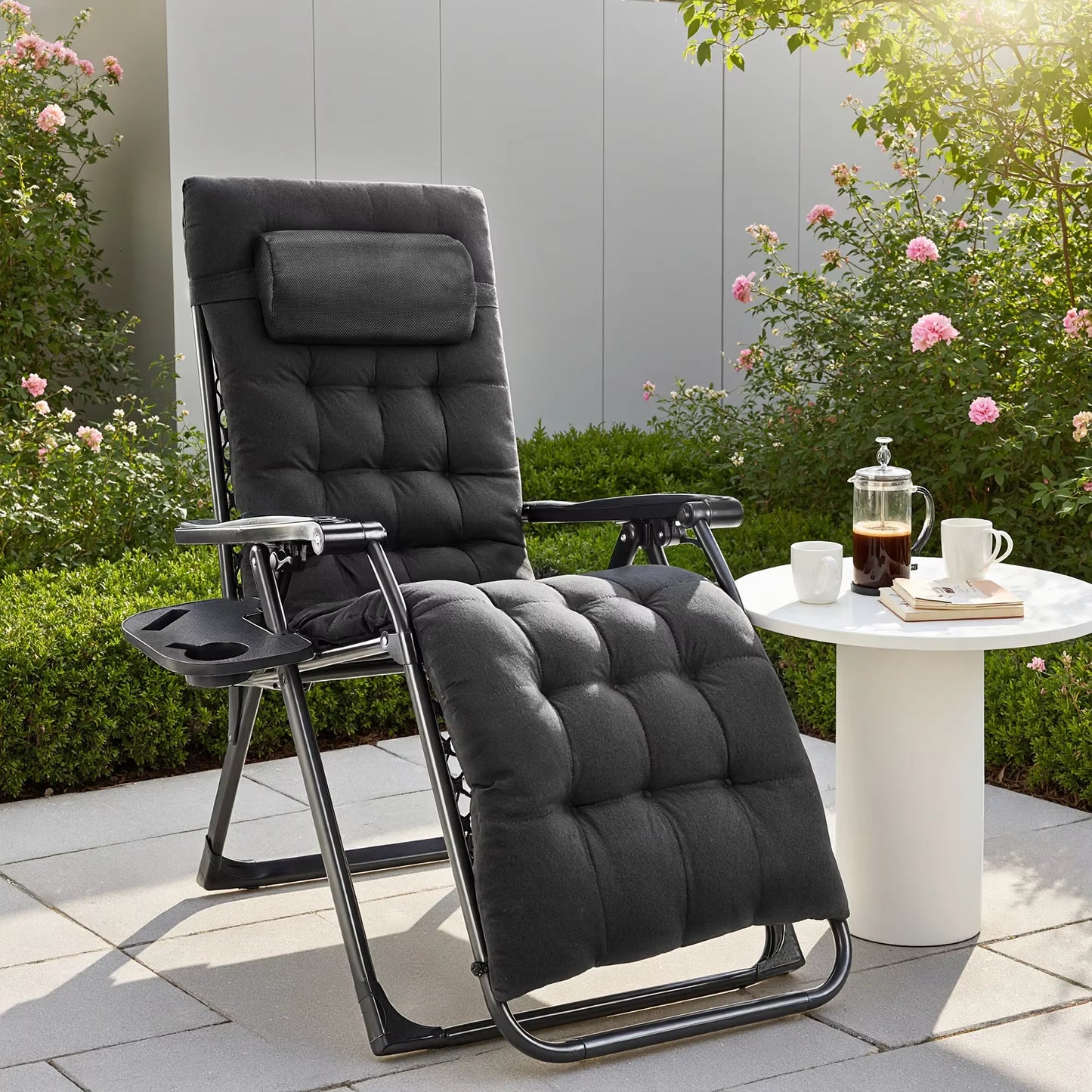 Zero Gravity Chairs 2 Pack, Foldable Outdoor Reclining Lounge Chairs with Headrest for Patio Lawn, Beige