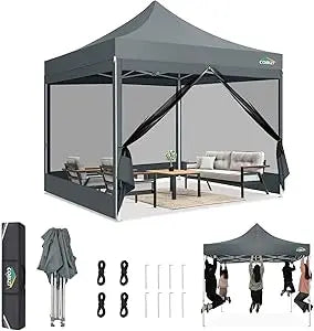 10x10 Canopy Tent, Heavy Duty Pop up Canopy with Sidewalls, Waterproof Easy Setup Canopy with Mosquito Netting, Outdoor Instant