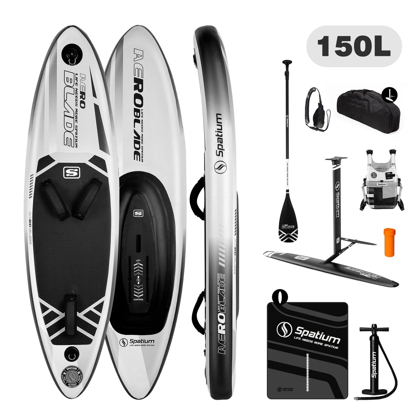 Spatium Inflatable Downwind Board Unpowered Versatile Inflatable Surfing SUP Downwind Board for 112L/124L/135L/150L Water Sports