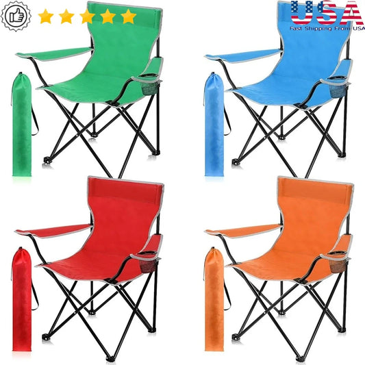 Folding Camping Chairs with Cupholder Portable Lightweight Collapsible Lawn Chairs with Carry Bag Mesh Side Pocket Outdoor