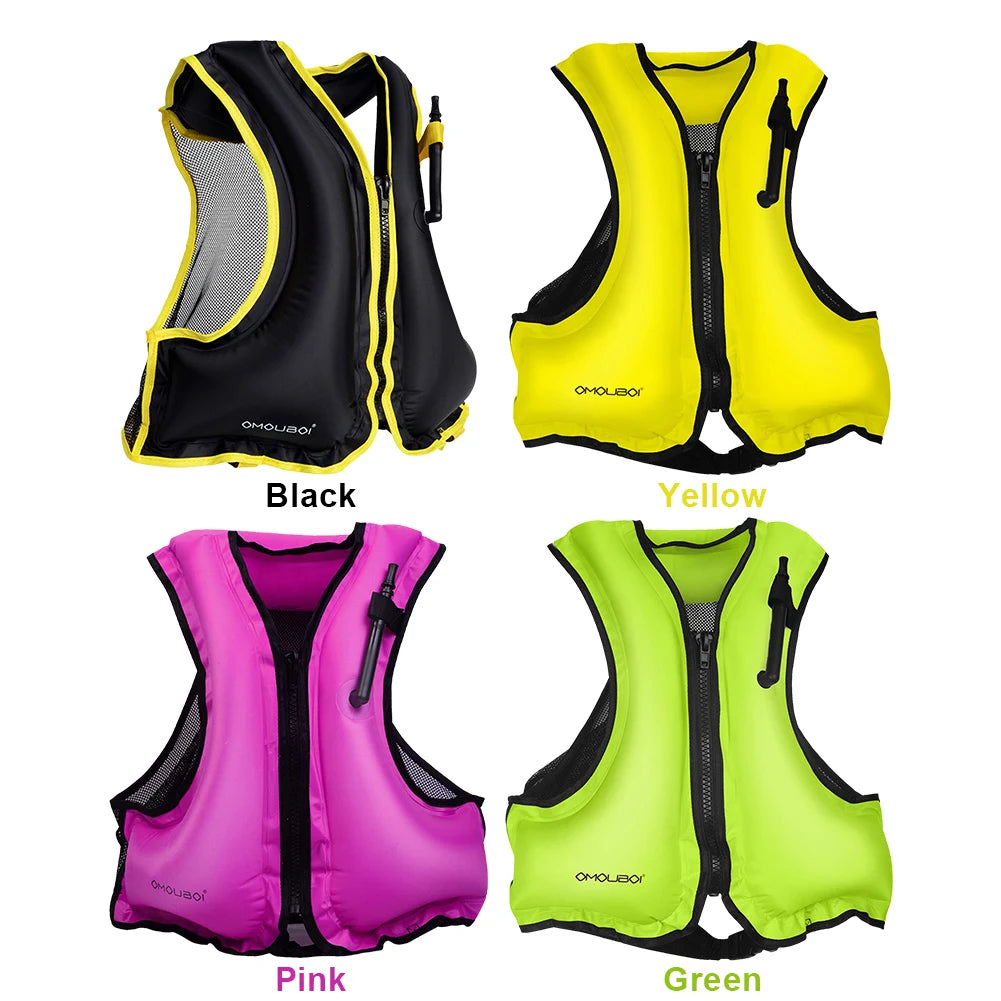 Portable Swim Jacket Adjustable Inflatable Buoyancy Vest Breathable Floating Life Vest for Snorkeling Swimming Kayaking Boating
