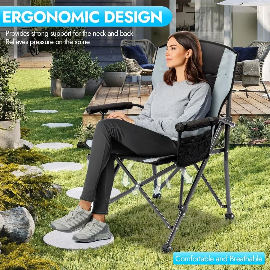 2 Pack Oversized Folding Camping Chair for Adults with 450 LBS Weight Capacity Heavy Duty Design Featuring Side Pockets Foldabl