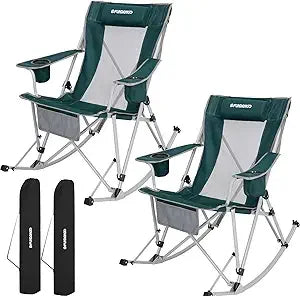 Rocking Camping Chair, High Mesh Back Portable Folding Camp Chairs with Pillows, Cup Holder and Carry Bag for Lawn Patio Garden